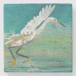 Malerisches Egret Shorebird Beach House Art Steinuntersetzer