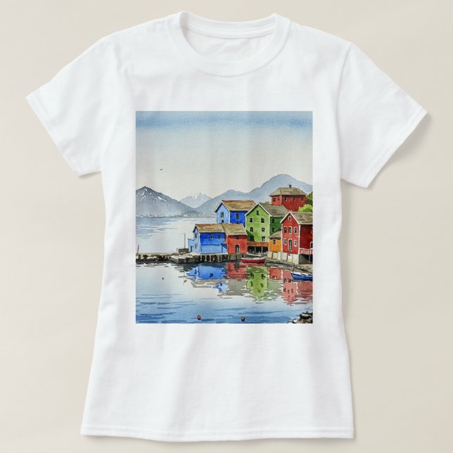Malerisches Fischerdorf T-Shirt (Design vorne)