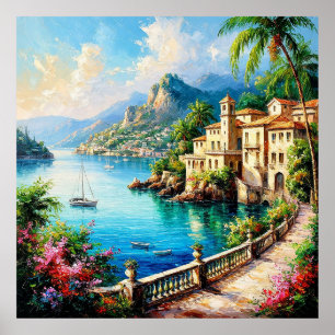 Malerisches mediterranes Küsten Dorf Poster