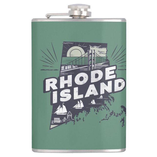 Malerisches Rhode Island Retro-Silhouette  Flachmann (Vorderseite)