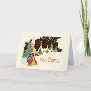 Malerisches schneebedecktes Vintage-Weihnachtskart Feiertagskarte