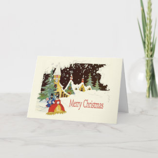 Malerisches schneebedecktes Vintage-Weihnachtskart Feiertagskarte