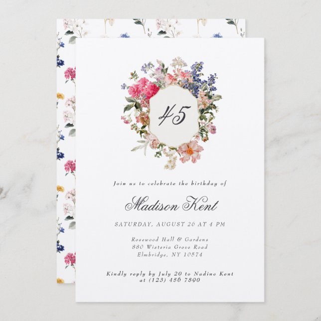 Malerisches Wappen 45. Geburtstagsparty Einladung (Vorne/Hinten)