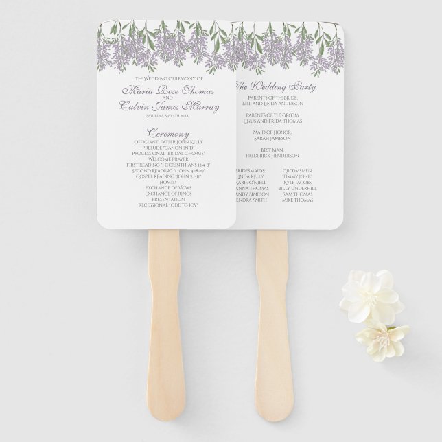 Malerisches Wisteria Fan Hochzeitsprogramm Fächer (Vorne und Hinten)