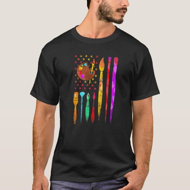 Malerkostüm Farbpalette Pinsel Artist Amerika T-Shirt (Vorderseite)
