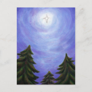 Malerkunst Weihnachtsstar in Tannenwald Feiertagspostkarte