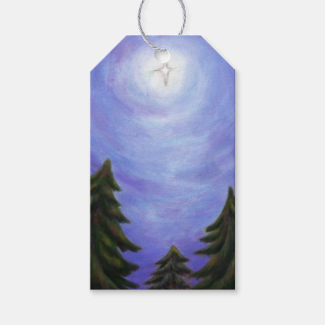 Malerkunst Weihnachtsstar in Tannenwald Geschenkanhänger (Vorderseite)