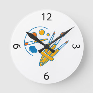 Malerpalette und Pinsel Runde Wanduhr