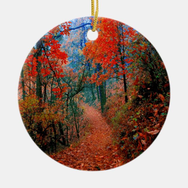 Malerwald Herbstflame Wasserfarben Ornament (Vorne)