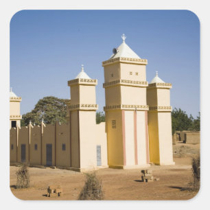 Mali, Bamako. Moschee, Bamako-Djenne-Straße Quadratischer Aufkleber