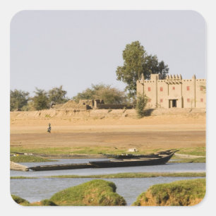 Mali, Djenne. Bani-Fluss bei Djenne Quadratischer Aufkleber