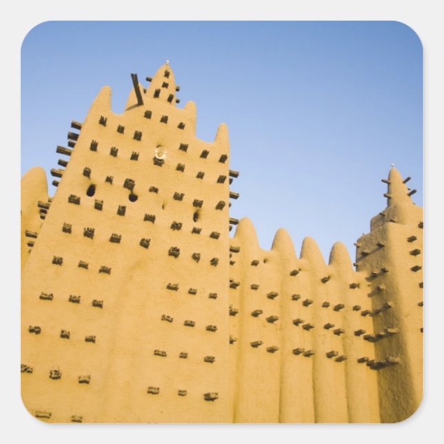 Mali, Djenne. Große Moschee Quadratischer Aufkleber (Vorderseite)