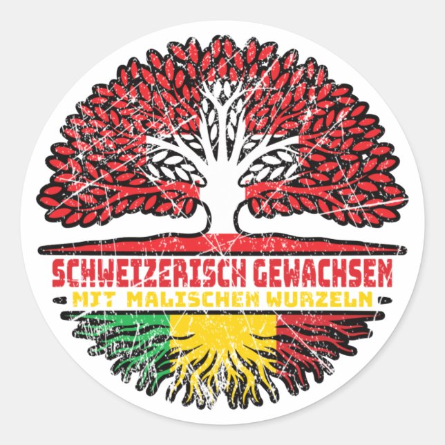 Mali Malisch Malisch Schweizer Baum Wurzel und Sch Runder Aufkleber (Vorderseite)