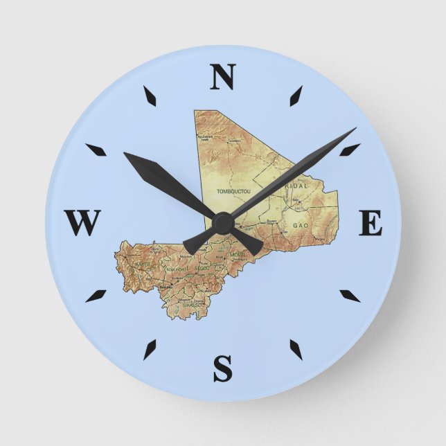 Mali Map Clock Runde Wanduhr (Vorderseite)