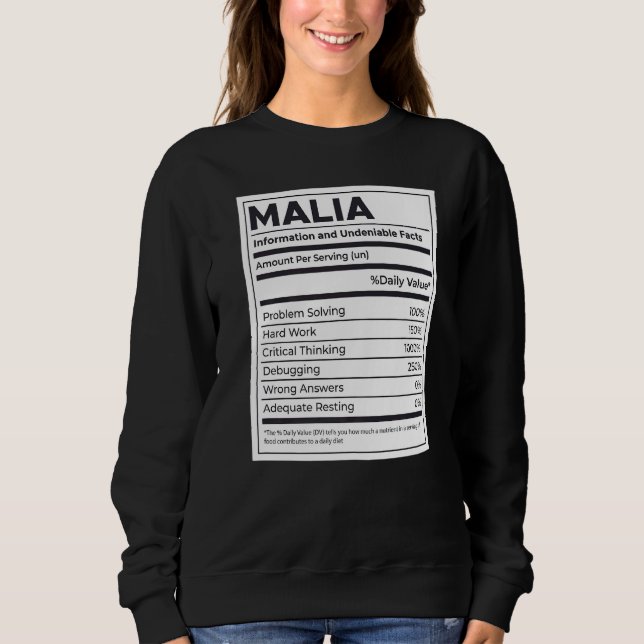 Malia Ernährungsinformation Problem lösen hartes W Sweatshirt (Vorderseite)