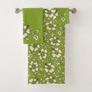 Malia Hawaiian Hibiskus Floral Coordinate - Olive Badhandtuch Set