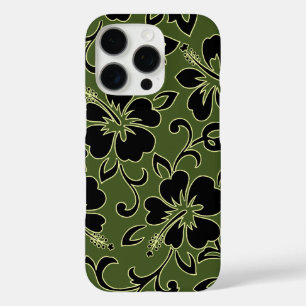 Malia Hibiskus Hawaiian Floral Olive and Black iPhone 16 Pro Hülle
