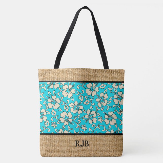 Malia Hibiskus Hawaiian Monogram Beach Bag (Vorderseite)