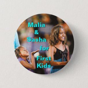 Malia und Sasha Obama für ersten Kinderknopf Button