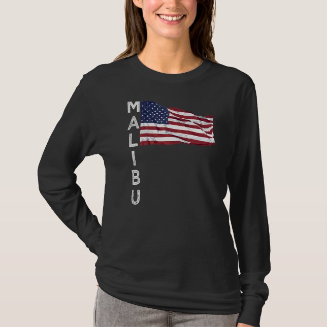 Malibu Beach California USA Flag American Los Ange T-Shirt (Vorderseite)