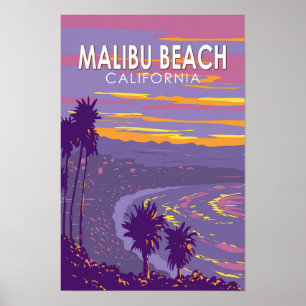 Malibu Beach California Vintage Poster