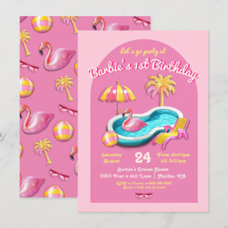 Malibu Beach Doll Retro Birthday Pool Party Einladung