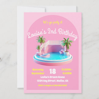 Malibu Beach Doll Retro Birthday Pool Party Einladung