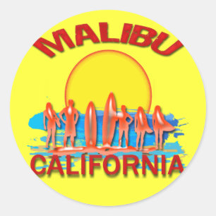 MALIBU BEACH KALIFORNIA RUNDER AUFKLEBER