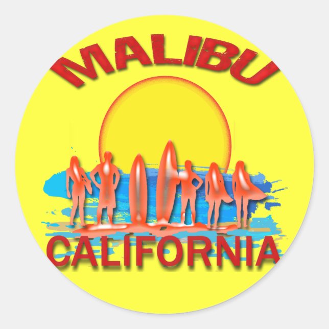 MALIBU BEACH KALIFORNIA RUNDER AUFKLEBER (Vorderseite)