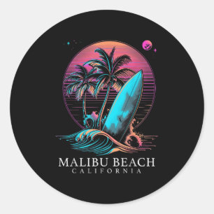 Malibu Beach Kalifornien Surfbrett Vintage Surfen Runder Aufkleber