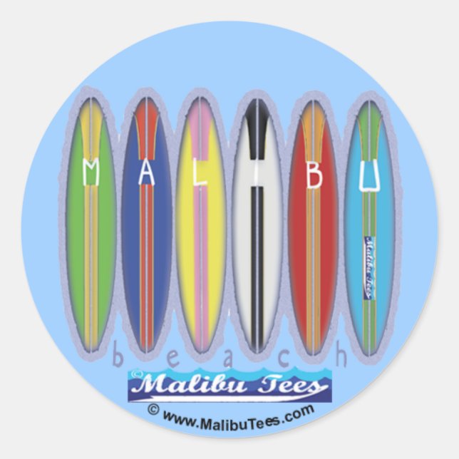 Malibu Beach Surfboards Runder Aufkleber (Vorderseite)