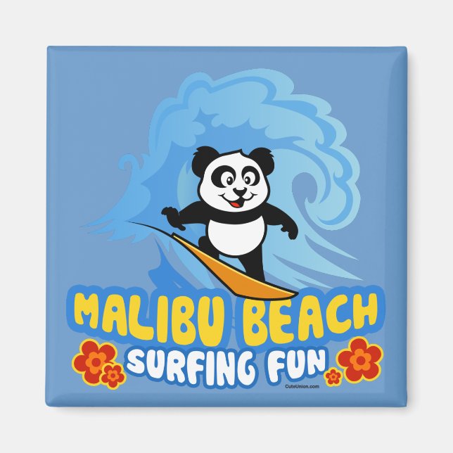 Malibu Beach Surfing Panda Magnet (Vorne)