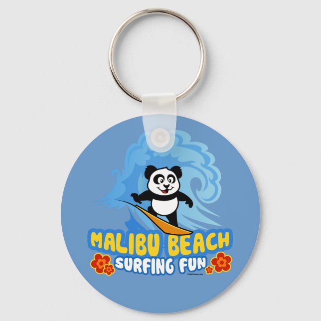 Malibu Beach Surfing Panda Schlüsselanhänger (Vorderseite)