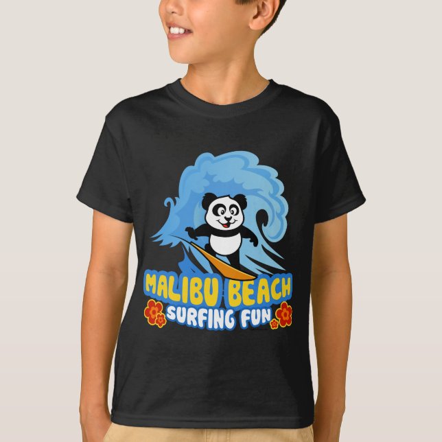 Malibu Beach Surfing Panda T-Shirt (Vorderseite)