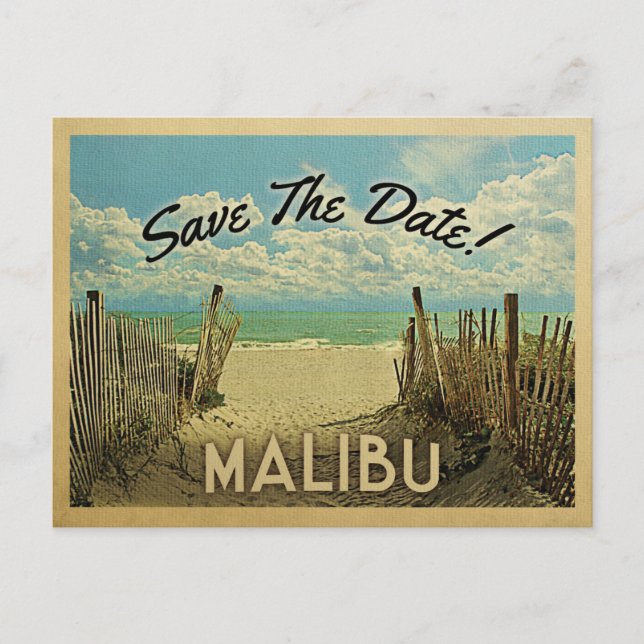 Malibu Beach Vintag Save the Date Ankündigungspostkarte (Vorderseite)