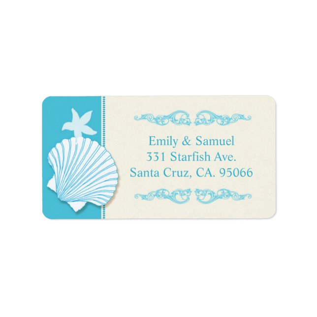 Malibu Blue Beach Muschel Wedding Address Adressaufkleber (Vorne)