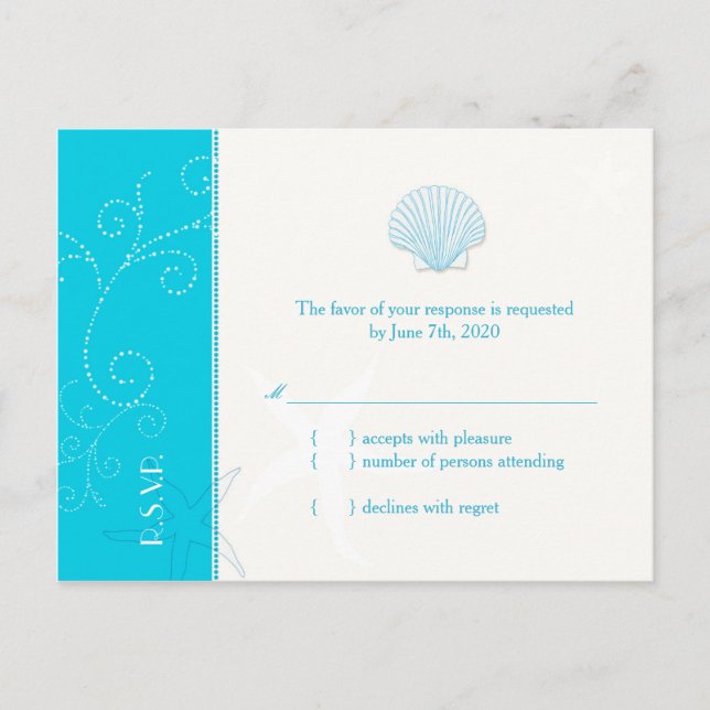 Malibu Blue Beach Muschel Wedding RSVP Einladungspostkarte (Vorderseite)