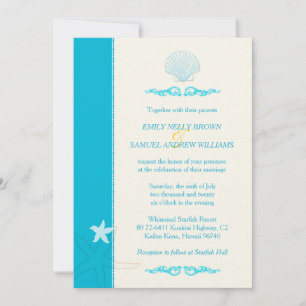 Malibu Blue + Ivory Angesagt Beach Wedding Einladung