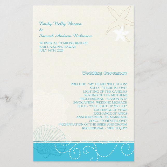 Malibu Blue Modern Beach Wedding Program (Vorderseite)