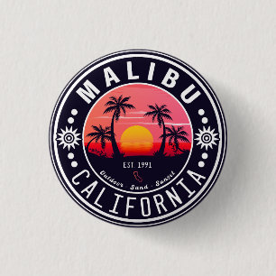 Malibu Ca Retro Sonnenuntergang Palmen Souvenirs 6 Button