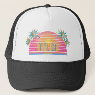 Malibu-CA-Sun Palm Trees Cool Logo Truckerkappe