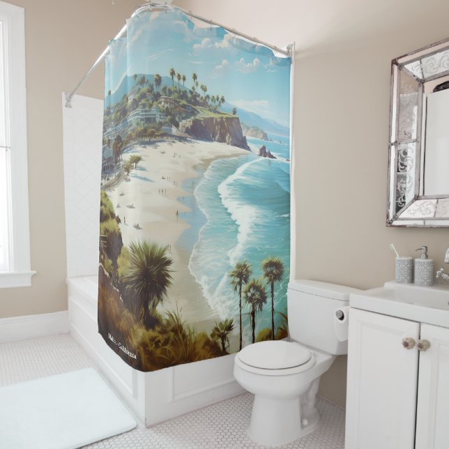 Malibu California Art Vintage Illustration Duschvorhang (Beispiel)