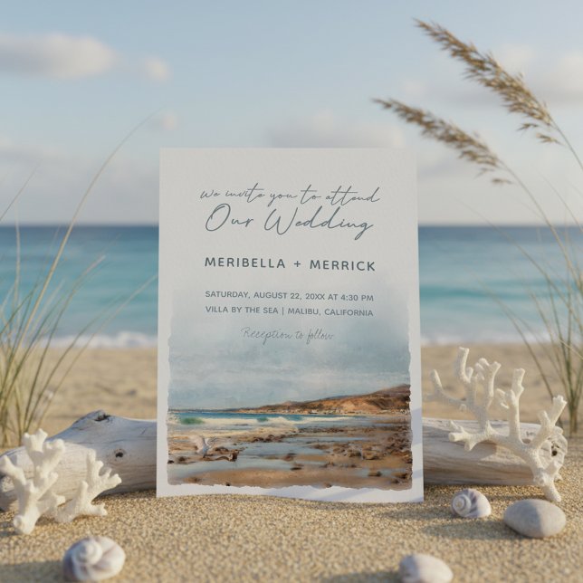 Malibu | California Beach Birds Watercolor Wedding Einladung (Von Creator hochgeladen)