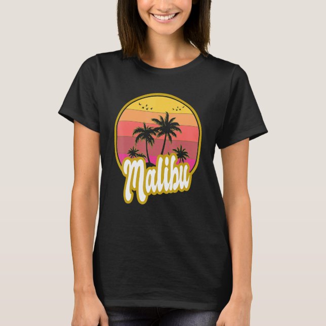 Malibu California Beach Retro Sunset T-Shirt (Vorderseite)