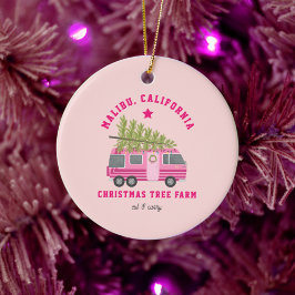 Malibu California Christmas Tree Farm Pink RV Keramik Ornament