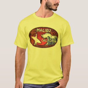 Malibu California Gelbe Wellenreiter Typ Tee