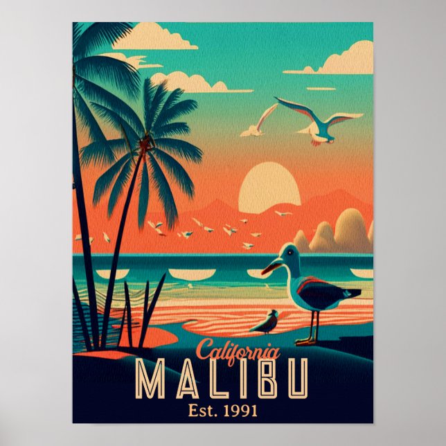 Malibu California Retro Sunset Souvenirs der 50er  Poster (Vorne)
