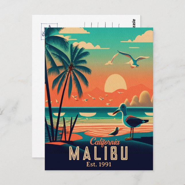 Malibu California Retro Sunset Souvenirs der 50er  Postkarte (Vorne/Hinten)