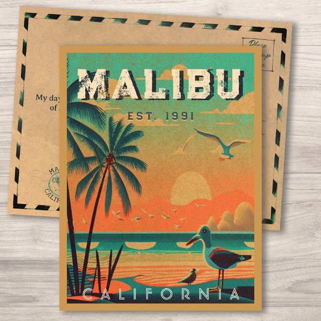 Malibu California Retro Sunset Souvenirs der 50er  Postkarte (Von Creator hochgeladen)