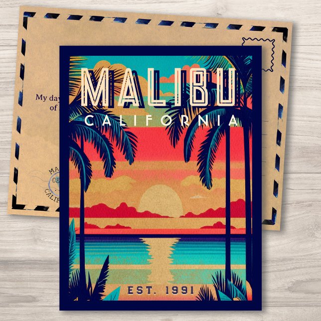 Malibu California Retro Sunset Souvenirs in den 19 Postkarte (Von Creator hochgeladen)